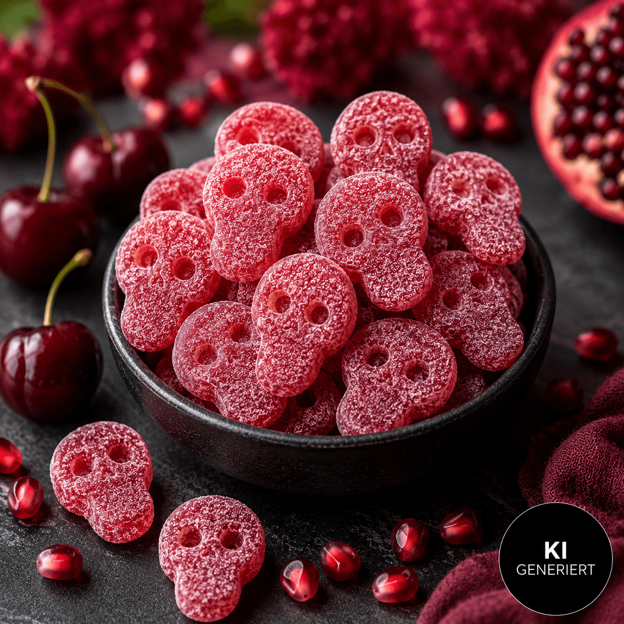 Vegane Süßigkeiten Sour Pomegranate Cherry Skulls 500g (Vegan) – online kaufen | Gummilicious - Ansicht 4